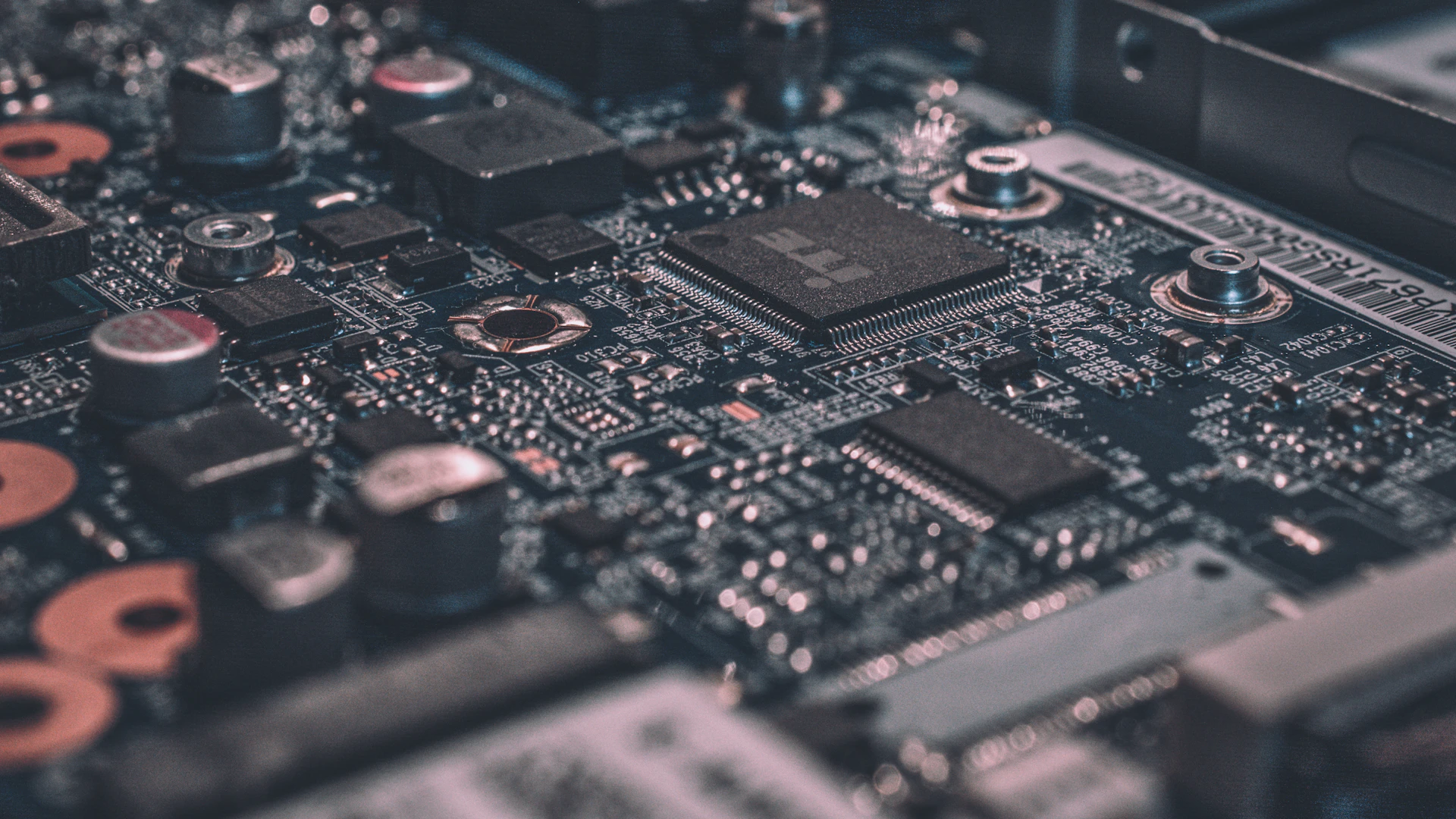 Macro photograph of a black circuit board