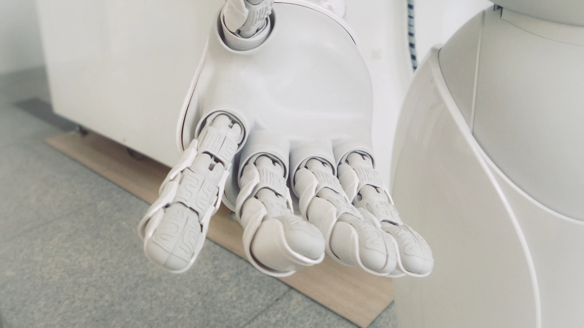 Close-up of a white robotic hand